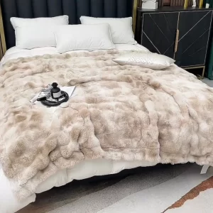 2025 Tuscan Rabbit Fur Double-Layer Blanket High-End Velvet Gradient Warm Luxurious Sofa Blanket for Cozy Comfort